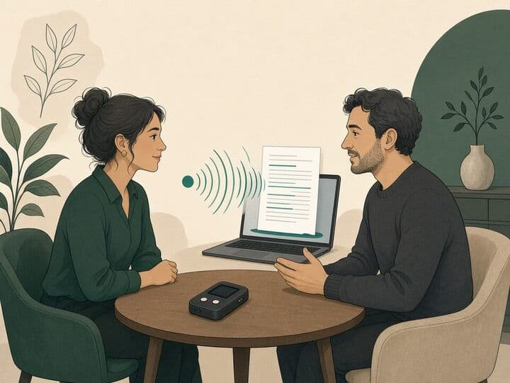 Entrevista grabada que se convierte en un documento de texto